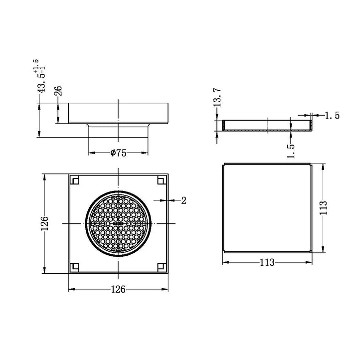 130MM SQUARE TILE INSERT FLOOR WASTE 50MM OUTLET MATTE BLACK / BRUSHED NICKEL / BRUSHED GOLD / GUN METAL / BRUSHED BRONZE -  - #tag1# - #tag2#- #variant#