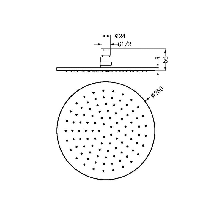 250MM ROUND SHOWER HEAD CHROME / MATTE BLACK / BRUSHED NICKEL / BRUSHED GOLD / GUN METAL -  - #tag1# - #tag2#- #variant#