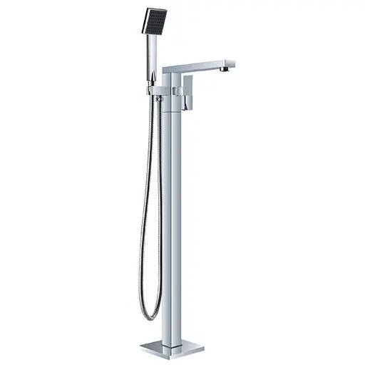 Free Standing Square Bath Filler with Handheld Shower Chrome Finish - Zenithbath