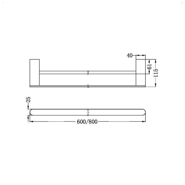 BIANCA DOUBLE TOWEL RAIL 600/800MM CHROME / MATTE BLACK / BRUSHED NICKEL / BRUSHED GOLD / GUN METAL -  - #tag1# - #tag2#- #variant#