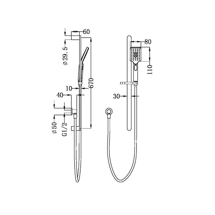 BIANCA SHOWER RAIL CHROME / MATTE BLACK / BRUSHED NICKEL / BRUSHED GOLD / GUN METAL -  - #tag1# - #tag2#- #variant#