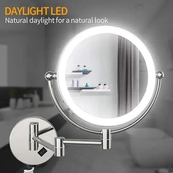 Chrome Extendable Makeup Mirror with LED Light & 5X Magnification (Hardwired) -  - #tag1# - #tag2#- #variant#