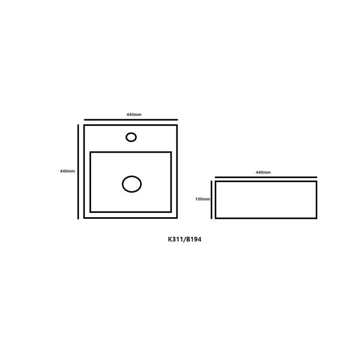 Counter Top Square Ceramic Basin with a Tap Hole 440 x 440 x 100mm -  - #tag1# - #tag2#- #variant#