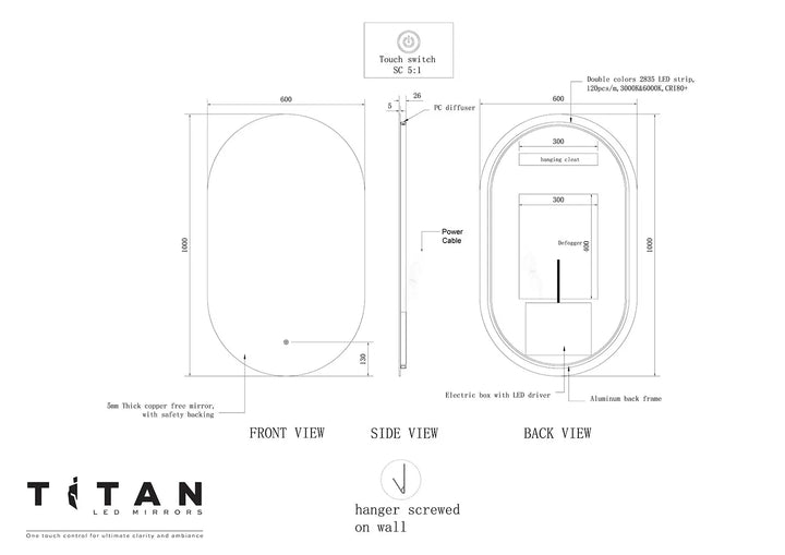 Eclipse Titan LED Mirror With Demister 600x1000mm -  - #tag1# - #tag2#- #variant#