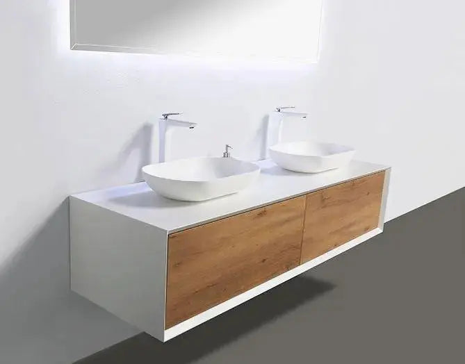 Fiona Range Wall Mount Double Vanity Matte White & French Oak Finish 1200mm -  - #tag1# - #tag2#- #variant#