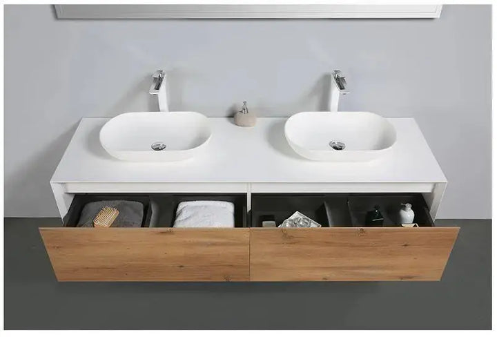 Fiona Range Wall Mount Double Vanity Matte White & French Oak Finish 1200mm -  - #tag1# - #tag2#- #variant#