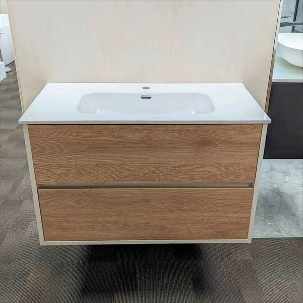 Harmony Range Wall hung Vanity Matte White with Light Oak Finish 900x460x550mm -  - #tag1# - #tag2#- #variant#