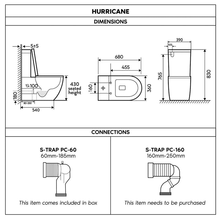 Hurricane Back to wall Tornado Flush Toilet Suite Gloss White -  - #tag1# - #tag2#- #variant#