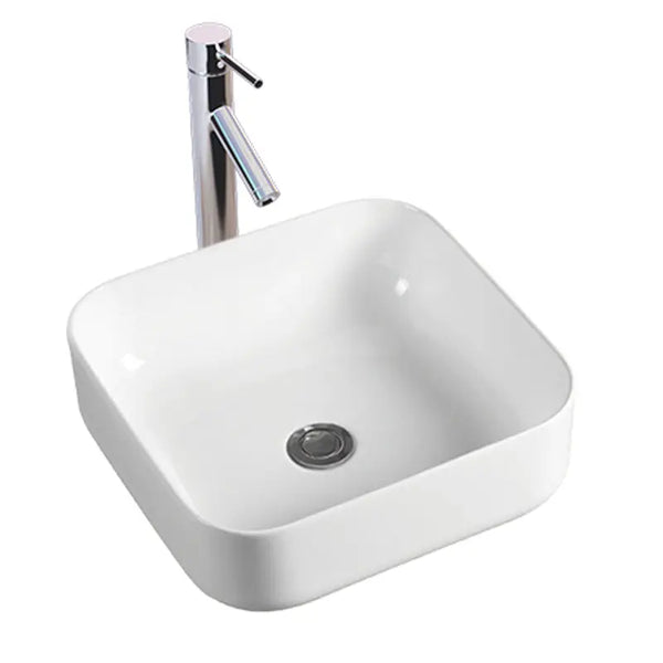 Square Ceramic Countertop Basin Gloss White 385x385x140mm - Zenithbath