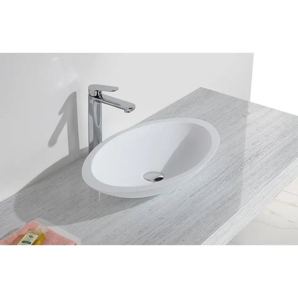 Solid Surface Oval Shape Counter Top Basin - Gloss White 590x350x105mm - Zenithbath