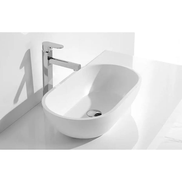 Solid Surface Pill Shape Counter Top Basin - Gloss White 550x320x150mm - Zenithbath