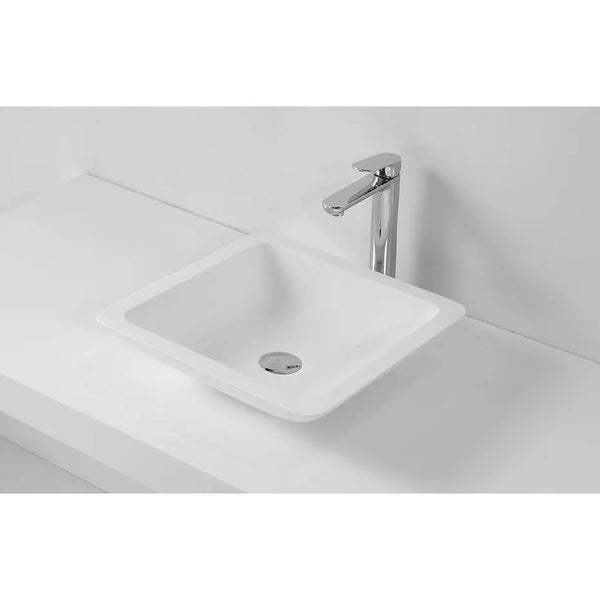 Solid Surface Square Counter Top Basin - Gloss White 420x420x100mm - Zenithbath