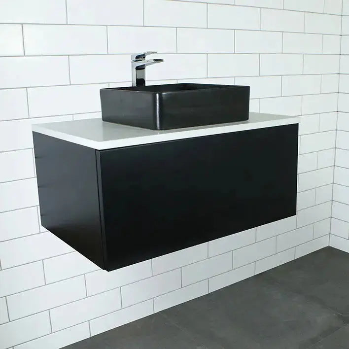 Link Range Wall Mount Vanity Matte Black with Stone Benchtop 600mm -  - #tag1# - #tag2#- #variant#
