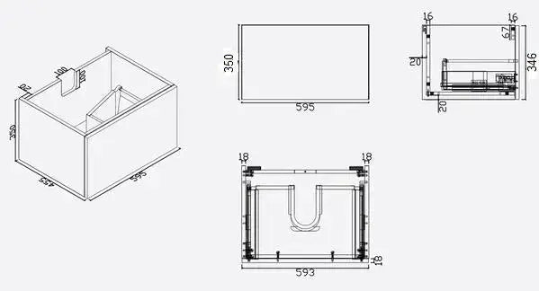 Link Range Wall Mount Vanity Matte Black with Stone Benchtop 600mm -  - #tag1# - #tag2#- #variant#