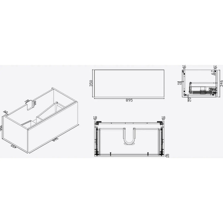 Link Range Wall Mount Vanity Matte Black with Stone Benchtop 900mm -  - #tag1# - #tag2#- #variant#