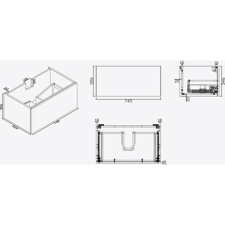 Link Range Wall Mount Vanity Oak Finish with Stone Benchtop 750mm -  - #tag1# - #tag2#- #variant#