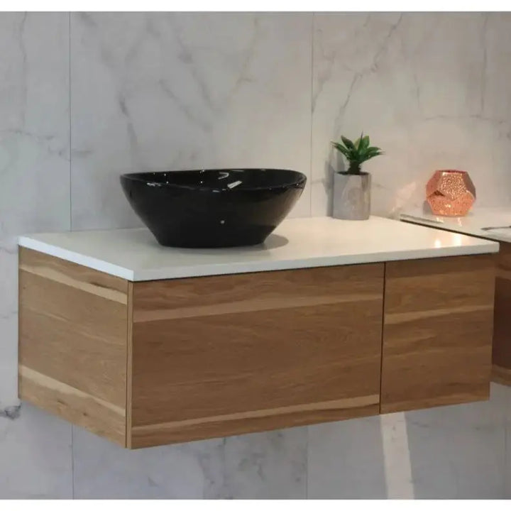 Link Range Wall Mount Vanity Oak Finish with Stone Benchtop 900mm -  - #tag1# - #tag2#- #variant#