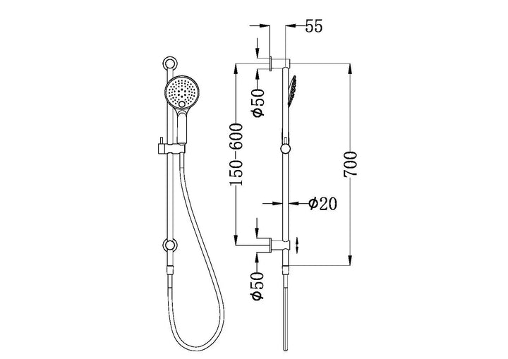 3 FUNCTION SHOWER RAIL CHROME - Zenithbath