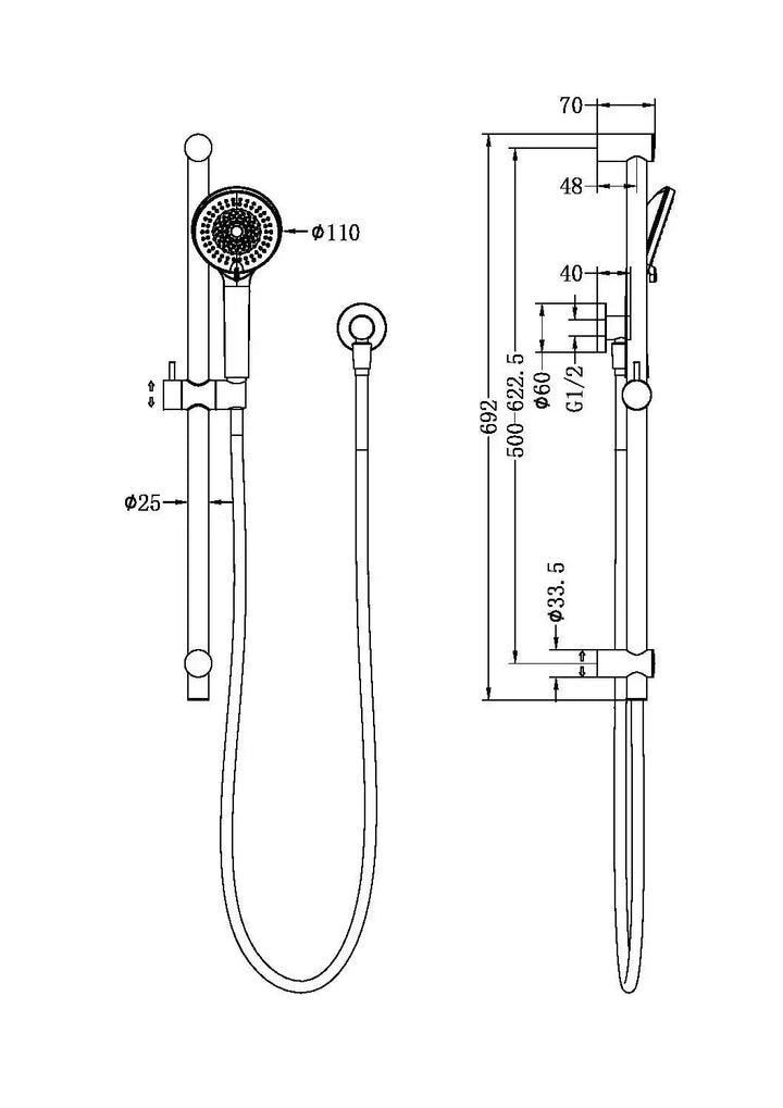 ROUND METAL RAIL SHOWER CHROME -  - #tag1# - #tag2#- #variant#