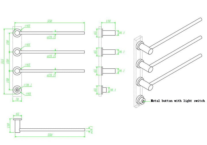 304 Stainless Steel Electric Towel Rack 50-55°C Constant Temperature Heated Drying Towel Bar 220V 55*11*51.5/66.5/81.5CM Zenith Bath 304 Stainless Steel Electric Towel Rack 50-55°C Constant Temperature Heated Drying Towel Bar 220V 55*11*51.5/66.5/81.5CM heated towel rail