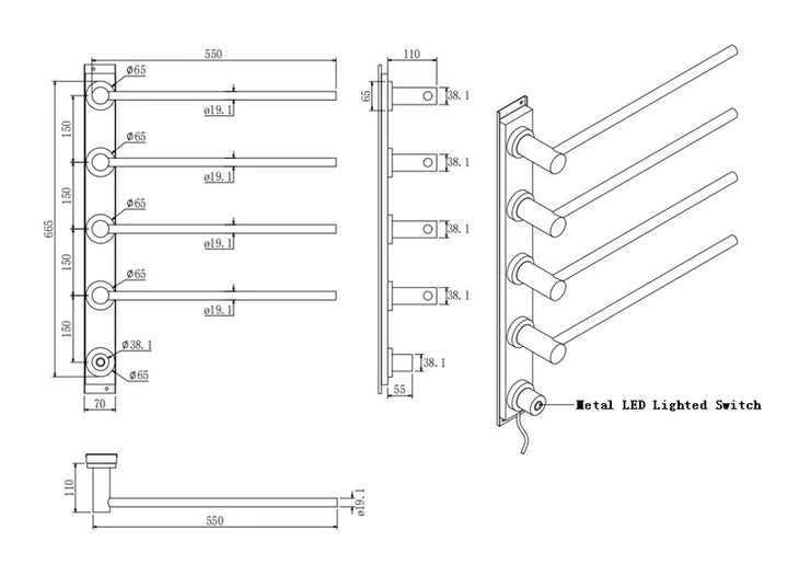 304 Stainless Steel Electric Towel Rack 50-55°C Constant Temperature Heated Drying Towel Bar 220V 55*11*51.5/66.5/81.5CM Zenith Bath 304 Stainless Steel Electric Towel Rack 50-55°C Constant Temperature Heated Drying Towel Bar 220V 55*11*51.5/66.5/81.5CM heated towel rail