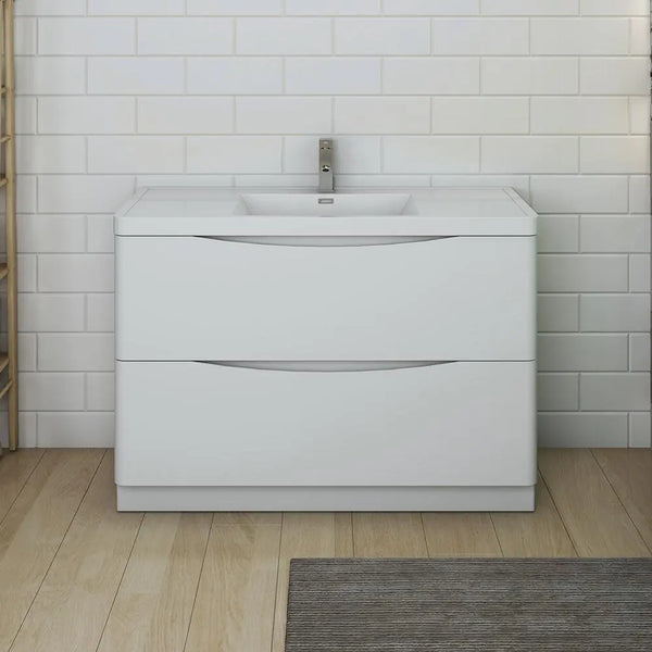 Smile Range Single Sink Floor Standing Vanity Gloss White Finish 1200 x 480 x 850mm - Zenithbath