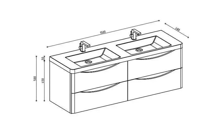 Smile Range Wall Mount Double Sink Vanity Gloss White Finish 1500 x 480 x 480mm -  - #tag1# - #tag2#- #variant#