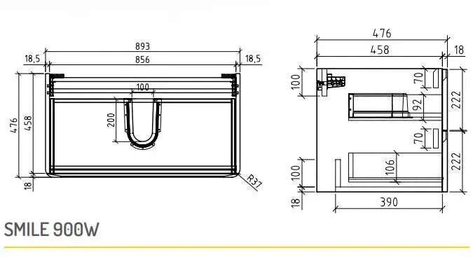 Smile Range Wall Mount Vanity Gloss White 900 x 480 x 480mm -  - #tag1# - #tag2#- #variant#