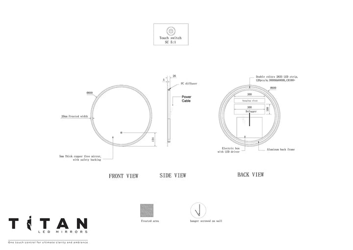 Round Titan LED Mirror With Demister 600mm - Zenithbath