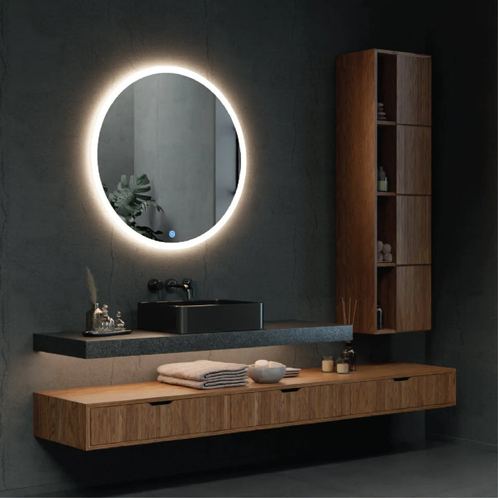 Round LED Touch Sensor Mirror with a Demister - 600mm Diameter - Zenithbath