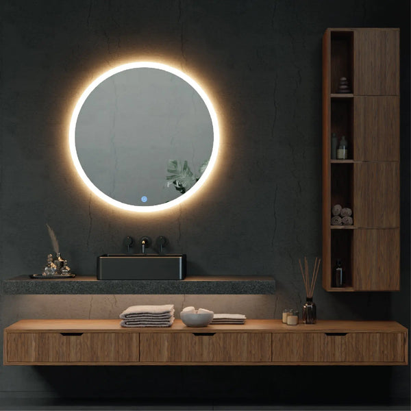 Round LED Touch Sensor Mirror with a Demister - 600mm Diameter - Zenithbath