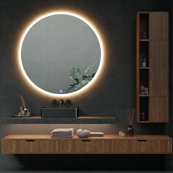 Round LED Touch Sensor Mirror with a Demister - 900mm Diameter - Zenithbath