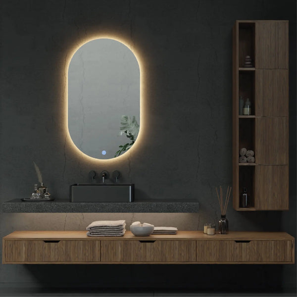 Oval Pill Shape Backlit LED Mirror Touch Sensor with a Demister 600 x 900mm - Zenithbath