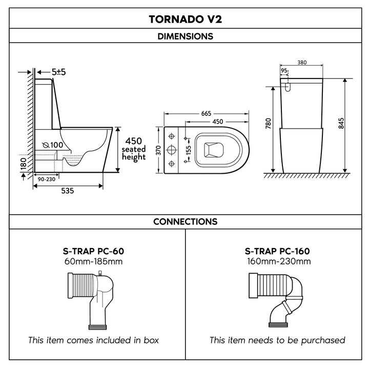 Tornado V.2 Back to Wall Toilet Suite Gloss Black - Zenithbath