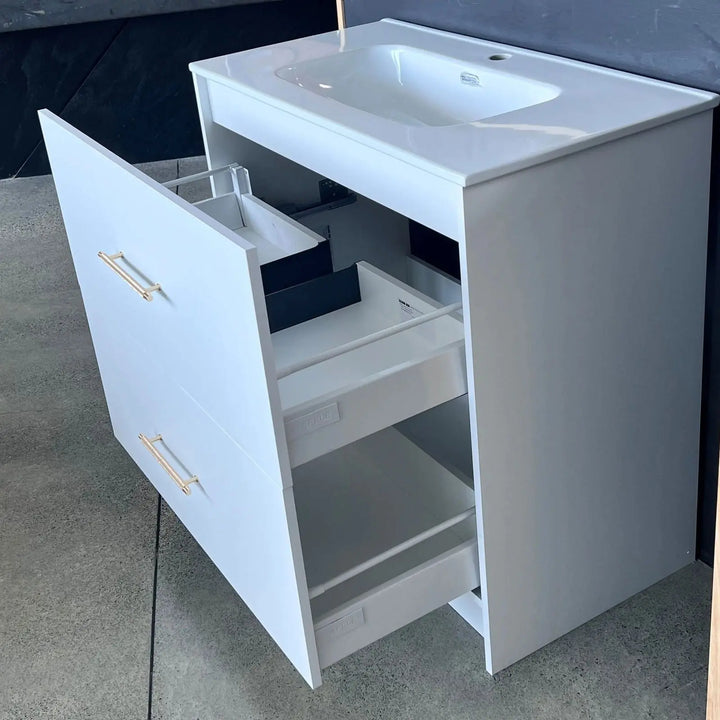 Voss Range Floor Mount Vanity Satin White 750 x 460 x 860mm -  - #tag1# - #tag2#- #variant#