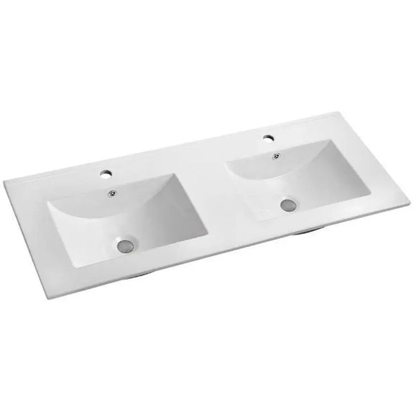 Voss Slimline Double Sink Ceramic Vanity Top with Overflow 1200 x 460 x 180mm - Zenithbath