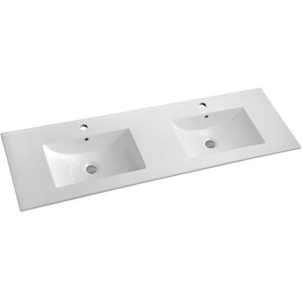 Voss Slimline Double Sink Ceramic Vanity Top with Overflow 1500 x 460 x 180mm - Zenithbath