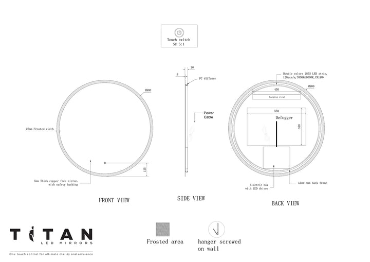 Round Titan LED Mirror With Demister 900mm - Zenithbath