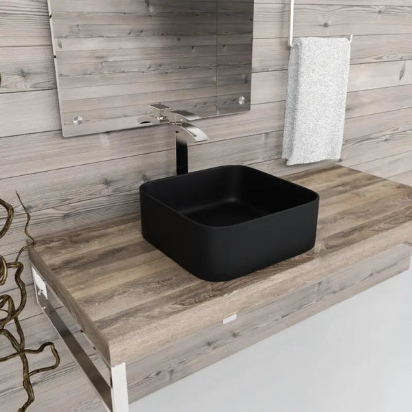 Square Ceramic Countertop Basin Matte Black 385x385x140mm - Zenithbath