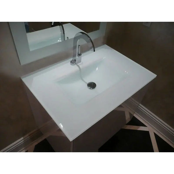 Voss Slimline White Glass Vanity Top without Overflow 600 x 460 x 180mm - Zenithbath